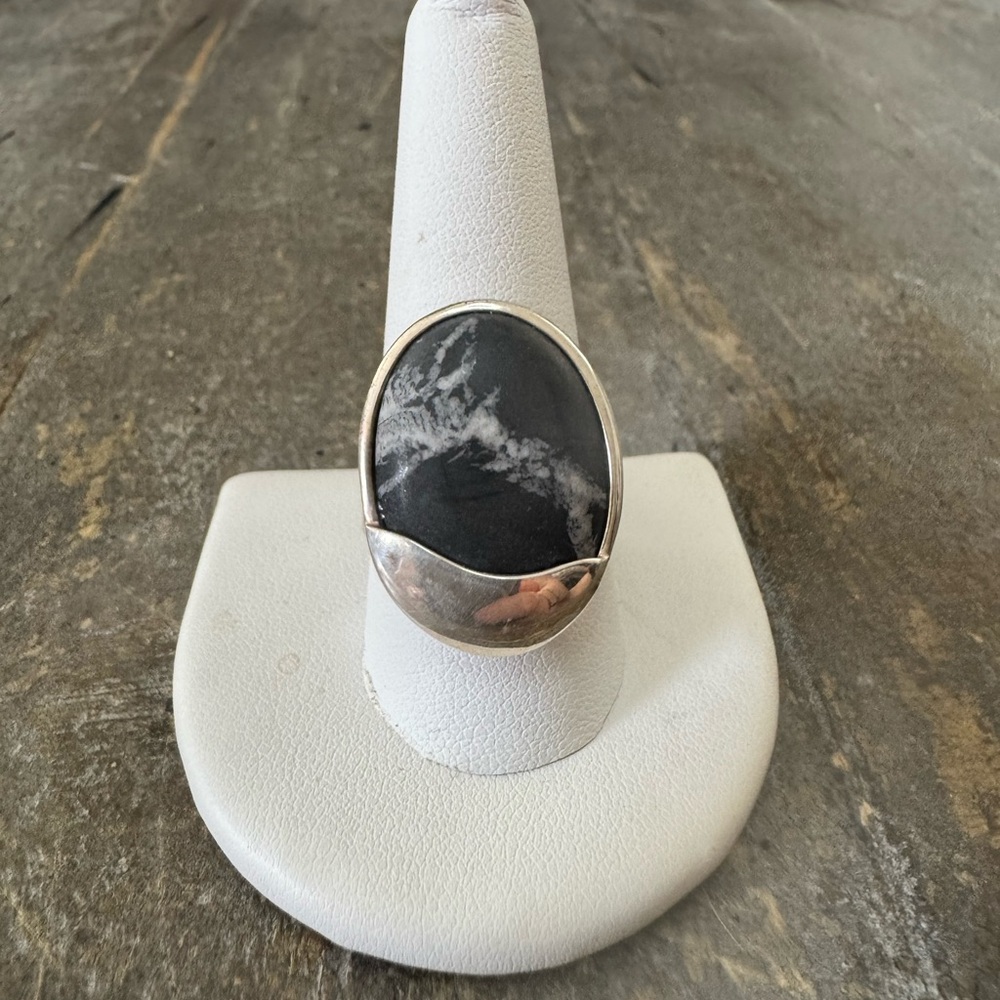 Jay King DTR Sterling Silver Snowflake Obsidian Stone Ring Sz 11 - 10.9g